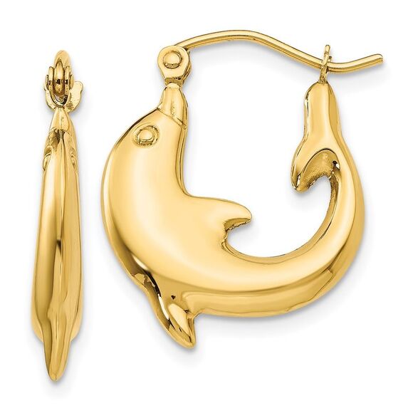Kazi Luxury 14k Yellow Gold Polished Dolphin Hoop Earrings
